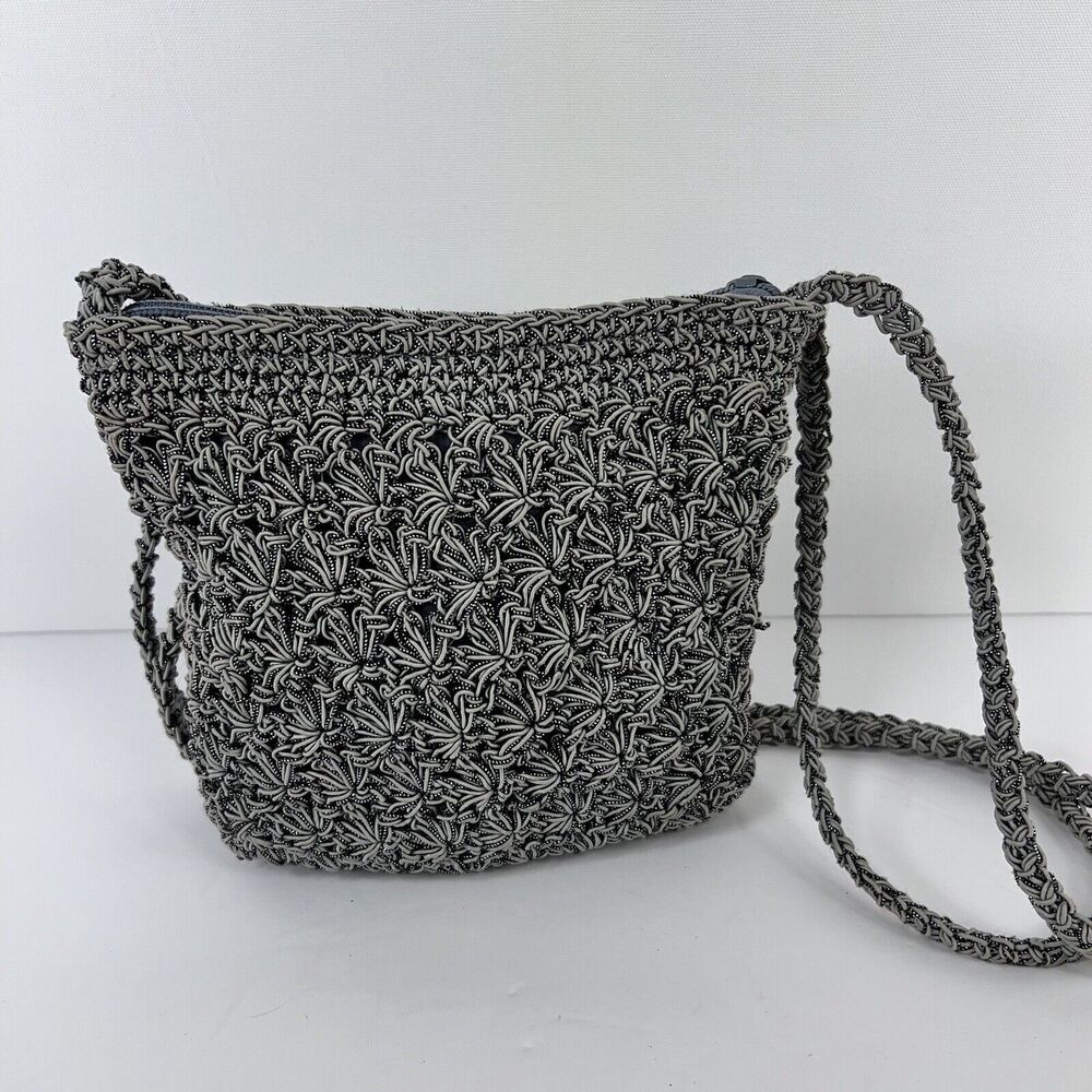 Grey And Black Metallic Woven Evening Formal Purse Vtg 90s Sparkly Wedding Prom